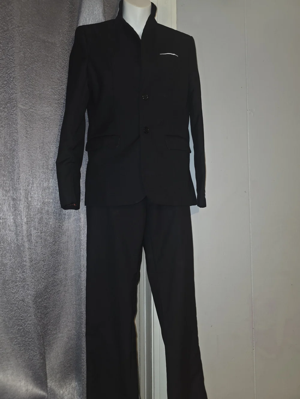 Kids Black Mandarin Collar Blazer and Trouser Set